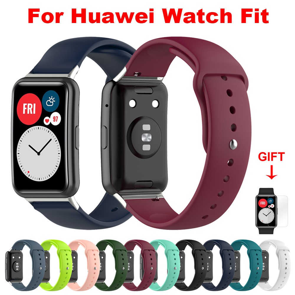 華為 Watch Fit 錶帶 矽膠錶帶 Huawei Watch fit 運動透氣錶帶 純色錶帶 替換腕帶
