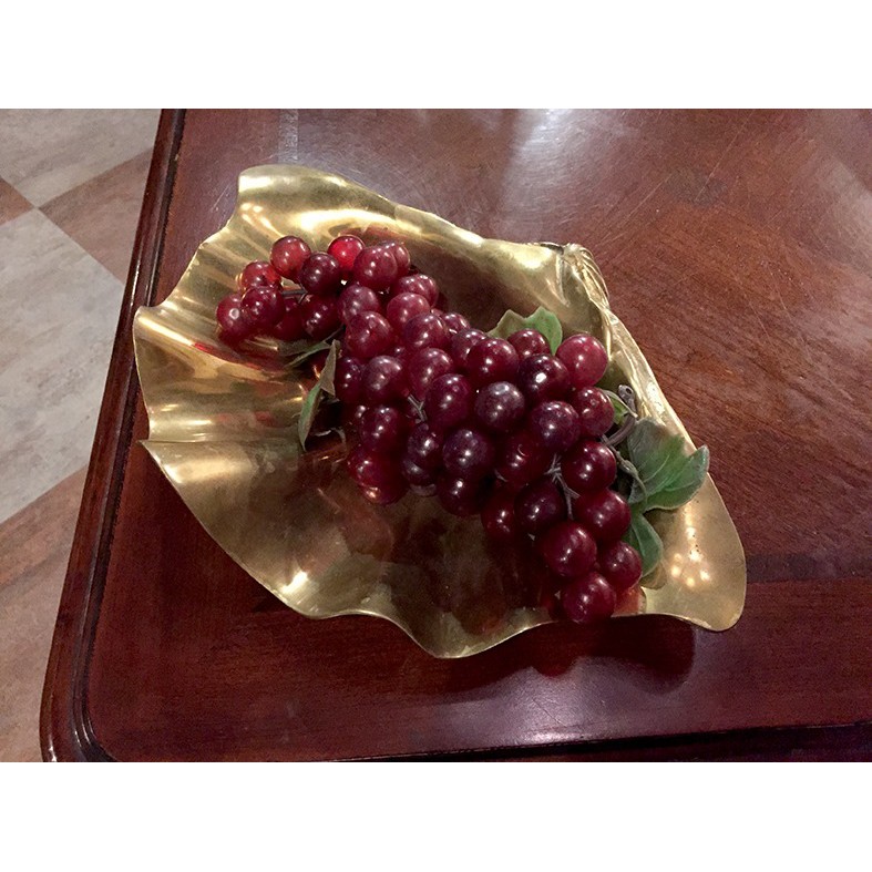 #19世紀 義大利古董手工實心黃銅大硨磲貝盤/水果盤/飾品盤 #423099