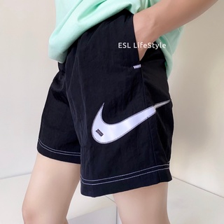 -ESL- NIKE NSW SWOOSH SHORTS 黑色 芥黃 縫線 大勾 尼龍 短褲 DM6753-010