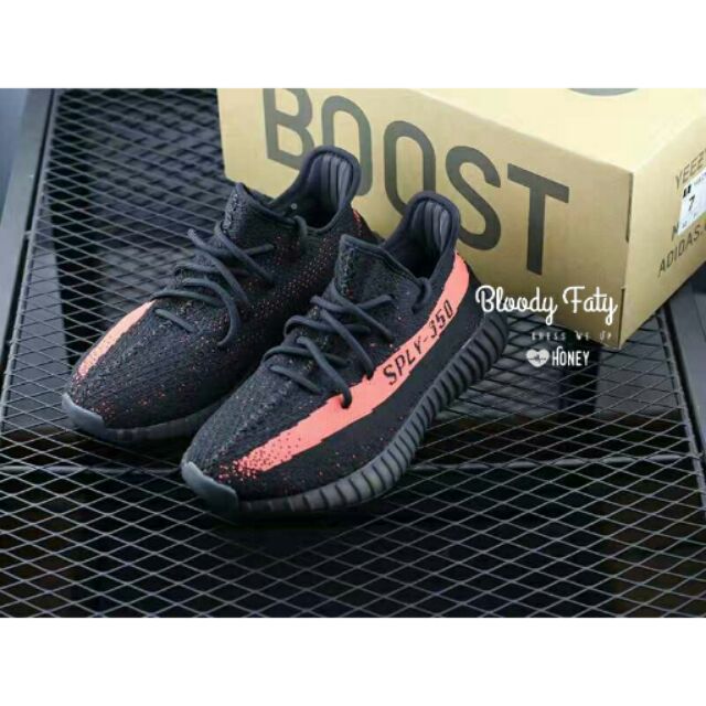 yeezys 350 v2 black red
