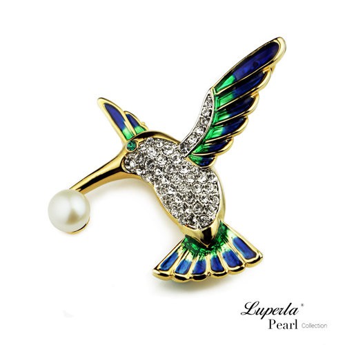 【大東山珠寶】 璀璨蜂鳥 珍珠項鍊胸針兩用款-豔夏孔雀綠