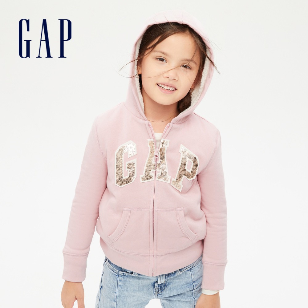 Gap 女童裝 Logo仿羊羔絨連帽外套-粉色(702481)