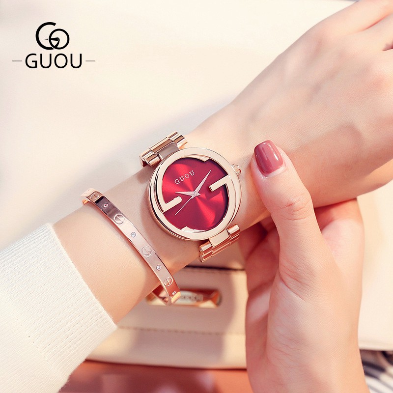 Guou 8174合金鋼帶 古歐 手表歐美簡約鋼帶手表休閑潮流女士腕表 石英女表