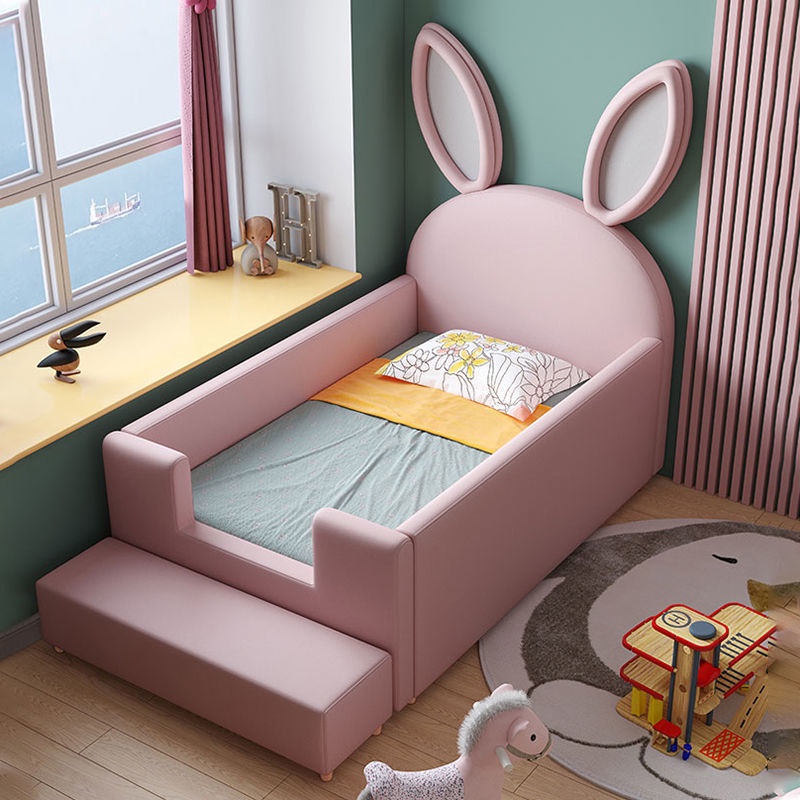【台灣熱銷】【儿童床】實木兒童床拼接床加寬邊床卡通單人床嬰兒寶寶帶護欄小床軟包床