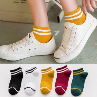 韓國可愛夏季純棉薄款女短襪淺口襪子 日系條紋兩條槓學院風潮船襪