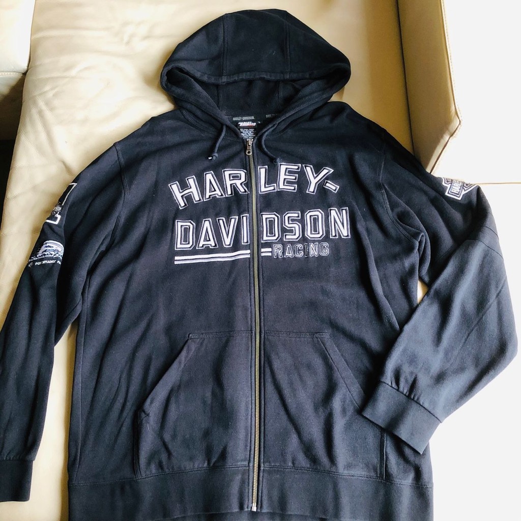 保證正品 Harley DAVIDSON 黑色 刷毛 厚 連帽棉質外套 適合XL或XXL