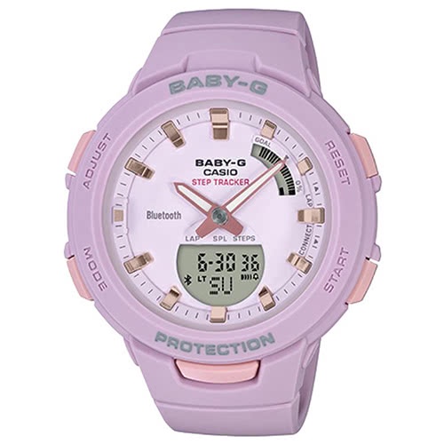 【CASIO】卡西歐 BABY-G 可愛藍芽計步運動雙顯錶-粉紫 BSA-B100-4A2 台灣卡西歐保固一年