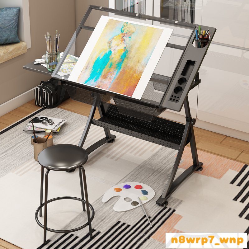 繪圖桌美術實木玻璃可升降書畫繪畫畫圖畫案桌子製圖設計師工作台 2m1F