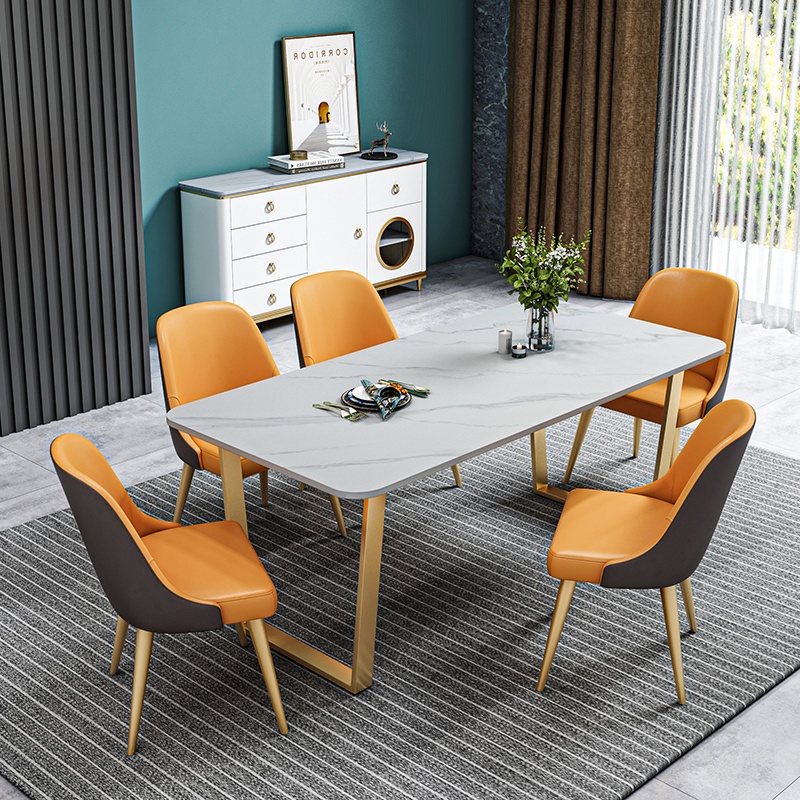 北歐大理石餐桌現代簡約小戶型家用飯桌一桌六椅餐桌椅組合