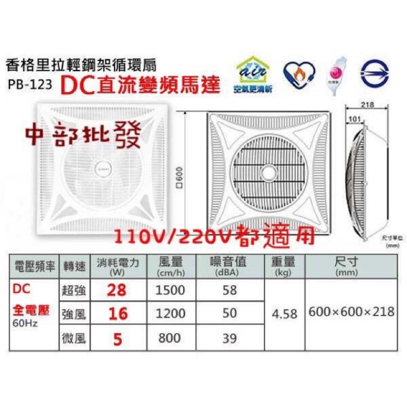 免運 16吋 香格里拉 冷氣房 PB123-DC 超級省電 輕鋼架節能循環扇 辦公室 台灣製 遙控型 DC直流變頻馬達