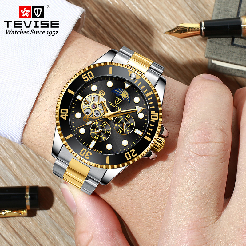 TEVISE特威斯機械錶2021新款熱銷防水手表男士時尚手表商務手錶T801-002