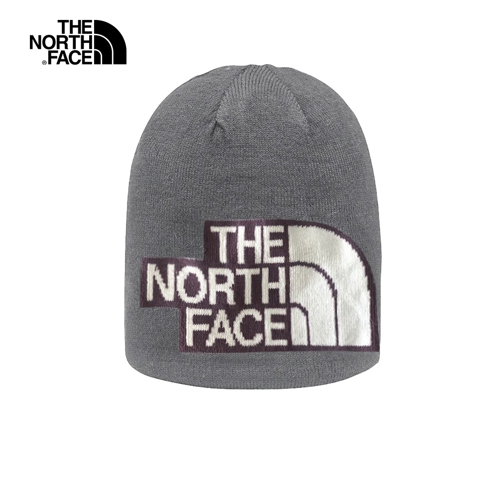 The North Face北面男女款灰色保暖雙面戴品牌印花毛帽｜5FW8206