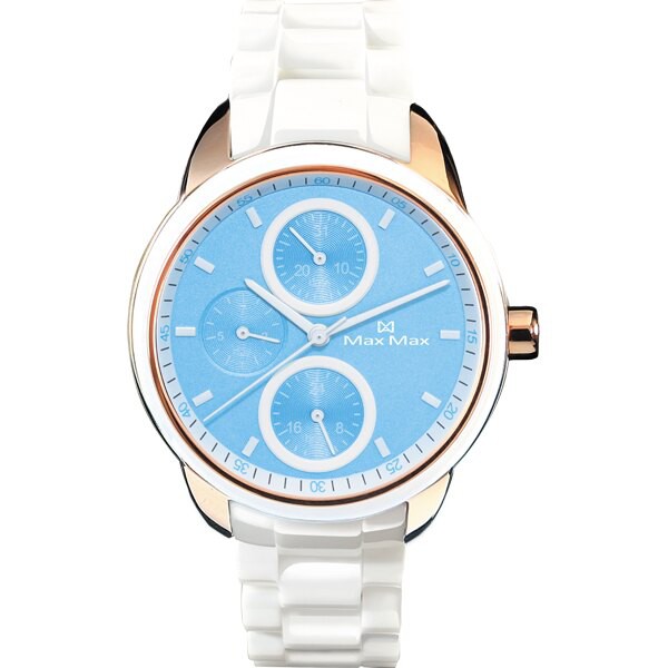Max Max MAS7003S-11時尚三眼中性白陶瓷腕錶/藍面37mm