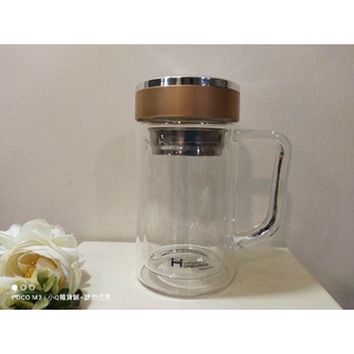家魔仕/鑫雅緻 雙層玻璃 辦公杯 泡茶杯 果汁杯 牛奶(380ML) 隔熱 耐高溫 高硼矽玻璃 附304不銹鋼濾網