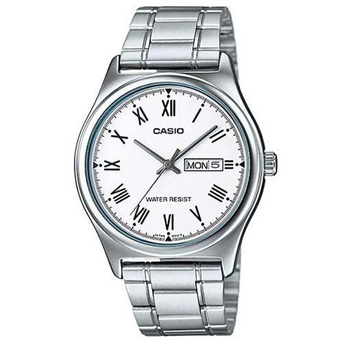【CASIO】經典英倫復古不鏽鋼紳士指針錶-羅馬白面(MTP-V006D-7B)正版宏崑公司貨
