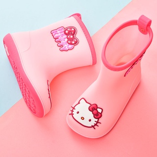 【現貨速發】新款HelloKitty凱蒂貓兒童雨鞋女 防滑塑膠鞋 寶寶卡通加絨棉套雨靴男
