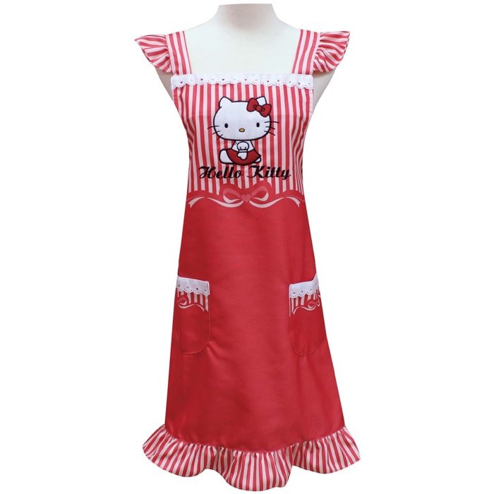 正版授權  Hello Kitty 緞帶圍裙-紅 圍裙 卡通圍裙 KT-0412A
