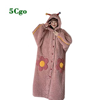 5Cgo【鴿樓】 甜美可外穿睡裙女秋冬家居服寬松睡袍長款珊瑚絨睡衣ins冬季毛絨 607219201253