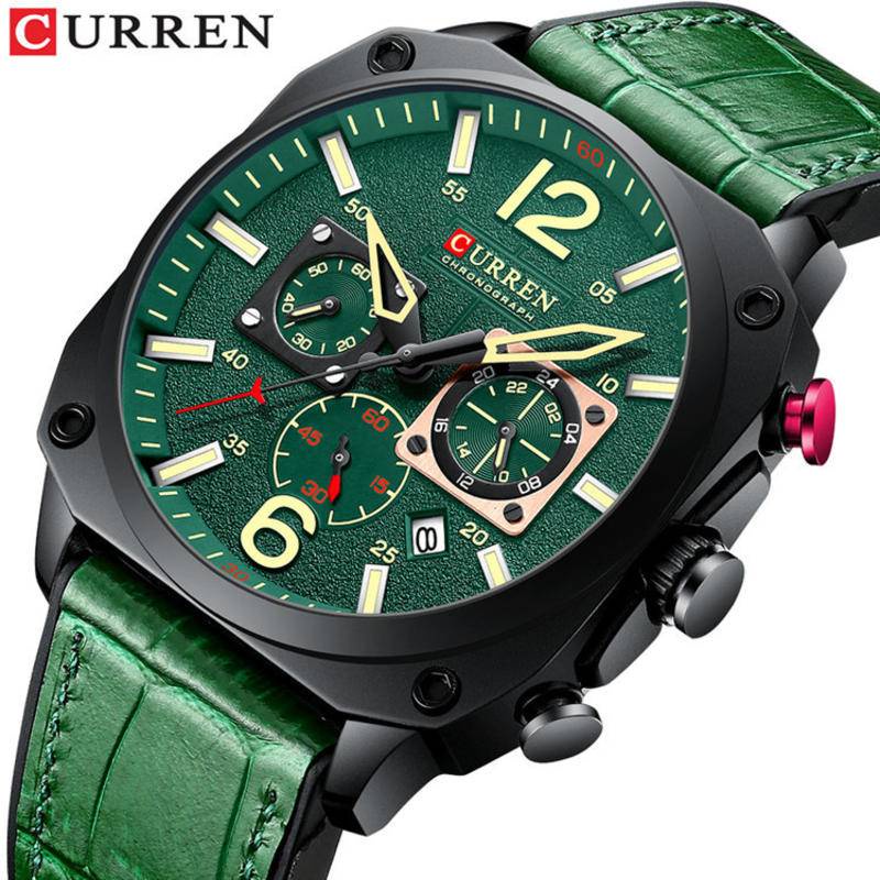 【飾碧得】CURREN/卡瑞恩新款男錶時尚防水男錶皮帶六針日曆石英表手錶8398