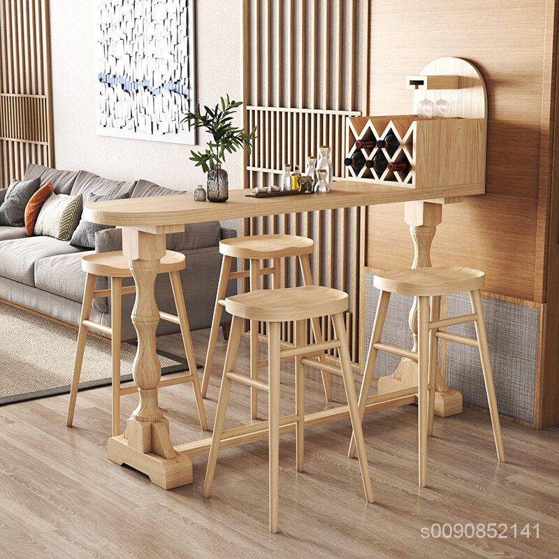 BENNY北歐實木吧台桌簡約家用小戶型客廳餐廳靠墻長條原木高腳桌椅組合