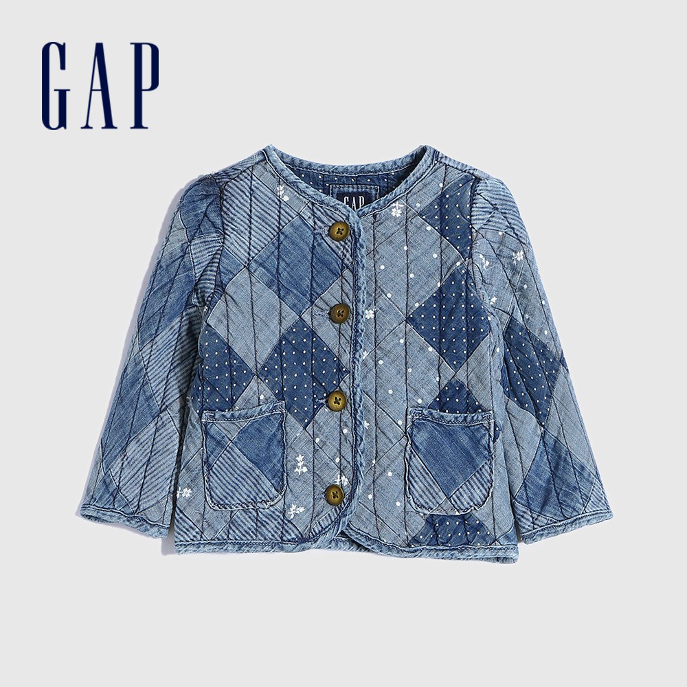 Gap 嬰兒裝 復古印花圓領外套-牛仔藍(601998)