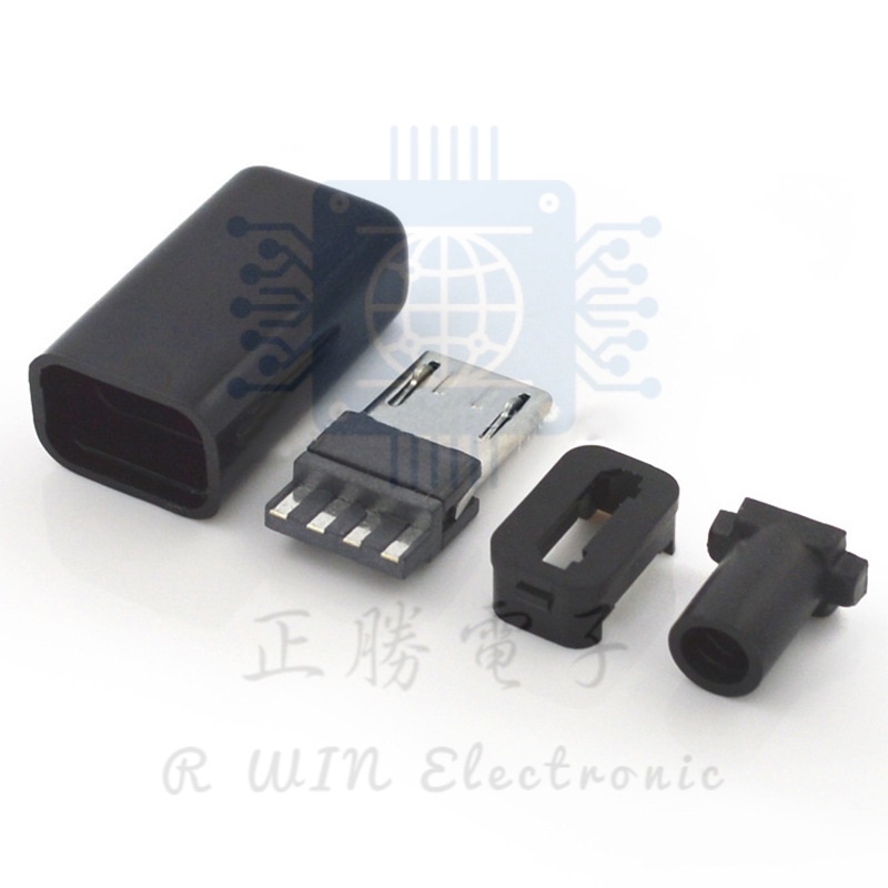 【正勝電子】Micro USB 數據接頭 4P公頭 焊接式diy 數據線 配件插頭 塑膠外殼