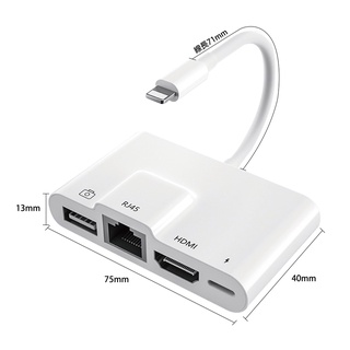 可選隔日到貨>阿絨生活 IOS26最新晶片｜蘋果L轉 RJ45網路/HDMI四合一轉接器｜RN-OTG-A01