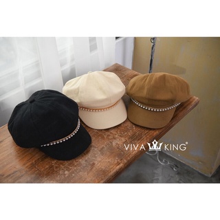 珍珠鏈條報童帽/VIVA-KING/黑/棕