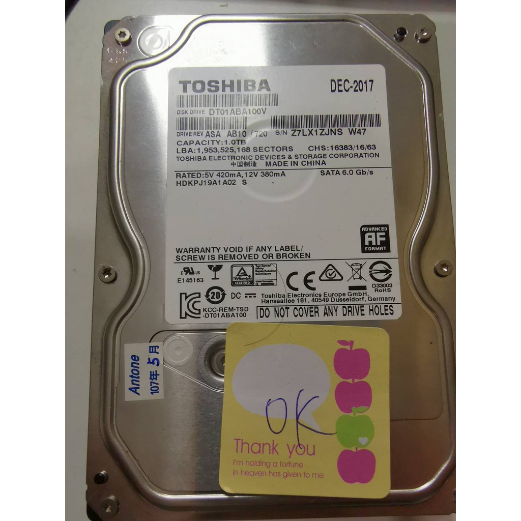 SATA 3.5吋硬碟 WD Toshiba Seagate HITACHI 1TB