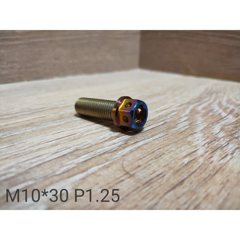 白鐵.鍍鈦內外六角螺絲 鍍鈦 螺絲 M10 * 30mm 牙長 P1.25牙距