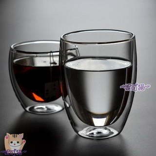 【妮可貓】350ml蛋形雙層玻璃杯 保溫隔熱 水杯 咖啡杯 茶杯 高硼矽耐熱杯【丹麥-Bodum、星巴克可參考】