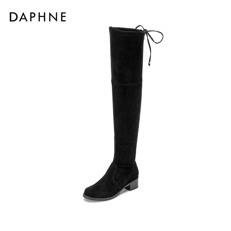 達芙妮DAPHNE過膝靴冬新款低跟絨面圓頭平底高筒長靴1018605031女鞋
