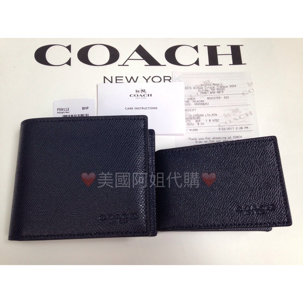 ❤美國阿姐代購❤COACH 59112 男士素面皮革短夾  內附證件夾  深藍  現貨在美