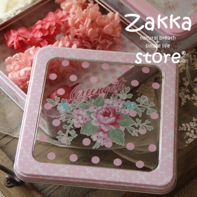 💕現貨特價💕波點透明蓋花卉鐵盒 正方形收納盒 餅乾盒 禮物盒 zakka雜貨