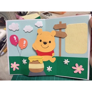 雙胞胎手作卡片-小熊維尼生日紀念日卡片