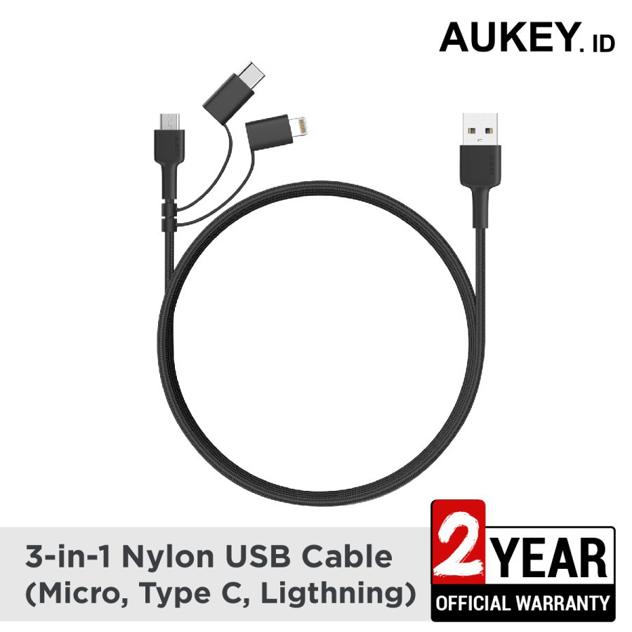3 合 1 尼龍 USB Aukey CB-BAL5 充電器電纜 500377