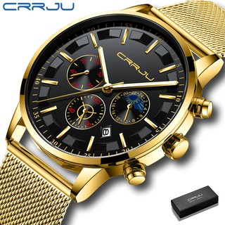 男士手錶 CRRJU 奢侈品牌運動石英防水計時軍用手錶 2260