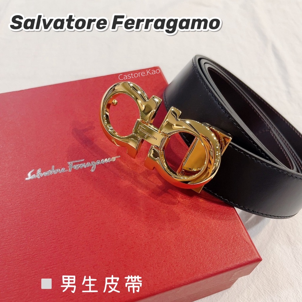 「現貨」Salvatore Ferragamo 男生皮帶【加州歐美服飾】亮金色皮帶頭 素面皮帶 可雙面使用 可自行剪裁