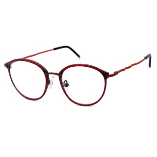 光學眼鏡 知名眼鏡行 (回饋價) 鋁紅圓框+紅色鏡腳 合金+板料面框鏡架 15275光學鏡框(複合材質/全框)