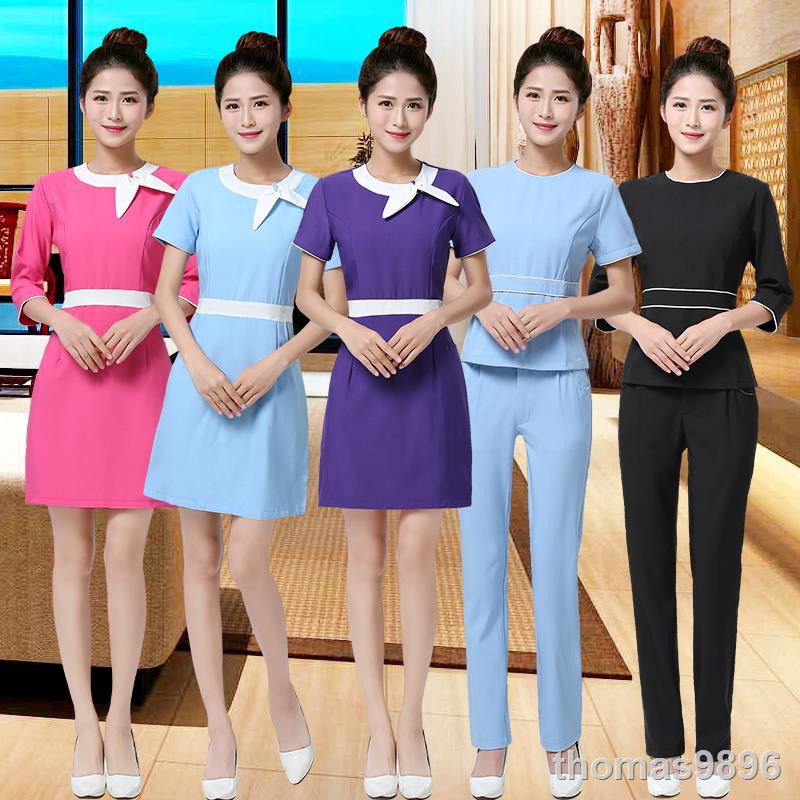 爆款現貨 新款冬美容師連衣裙養生館工作服裝女夏季美容院按摩會所技師套裝 蝦皮購物