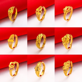 新款鍍金鍍24K金女士玫瑰花戒指黃銅鍍金時尚簡約花卉愛心開口可調整指環