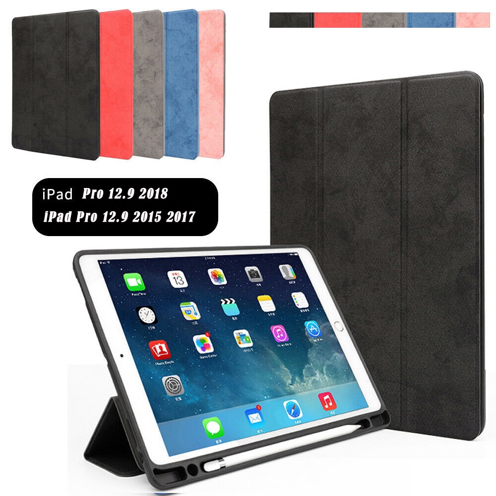 iPad Pro 12.9  2018 2015 2017 智能休眠帶筆槽 高檔大理石紋皮套 筆槽款