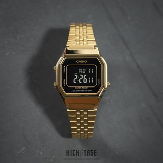 CASIO 卡西歐 女錶 時尚經典 金黑 黑麵 金錶 碼錶 電子錶 數字顯示 不銹鋼錶帶【LA680WGA-1B】