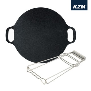 早點名｜ KAZMI KZM 黑皮不沾迷你烤盤含收納袋(28CM) 露營烤盤 野炊器具 烤盤