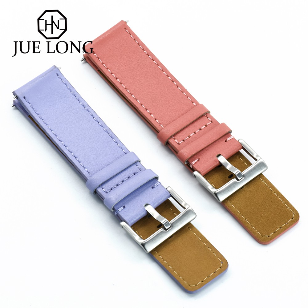 高品質光滑皮革錶帶粉紅色 / 紫色皮革錶帶 22 毫米快速釋放條錶帶配件