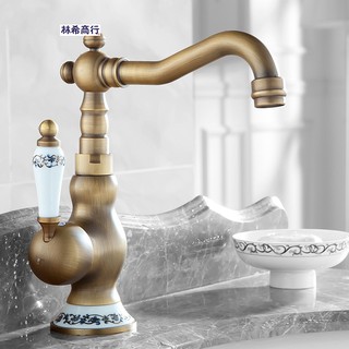 景觀水龍頭 陶瓷盆 臉盆 廁所 衛浴 庭園 造景 古典 冷熱水 青花瓷 臺中 現貨 全銅 復古 水龍頭 面盆 臺盆 石盆