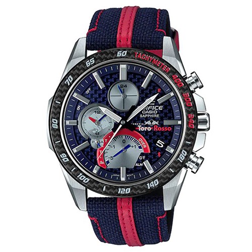 【CASIO】EDIFICE  藍寶石鏡面藍牙太陽能Toro Rosso賽車錶-藍(EQB-1000TR-2A)