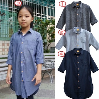 5折出清~高階精梳棉長版襯衫/女童外套/女童上衣/長袖上衣/親子裝/長版上衣-100/110/120/130/140/1