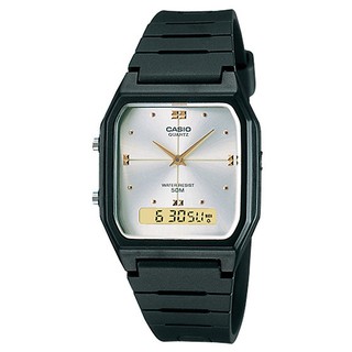 【CASIO】經典方形雙顯錶-珍珠白麵(AW-48HE-7A)正版宏崑公司貨