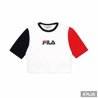 FILA 女 短袖T恤 休閒 潮流 穿搭 街頭 撞色 拼接 白藍紅 LOGO - 5TEV-5425-WT